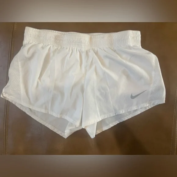 Nike Women's White Athletic Shorts with Gray Logo - Picture 1 of 4